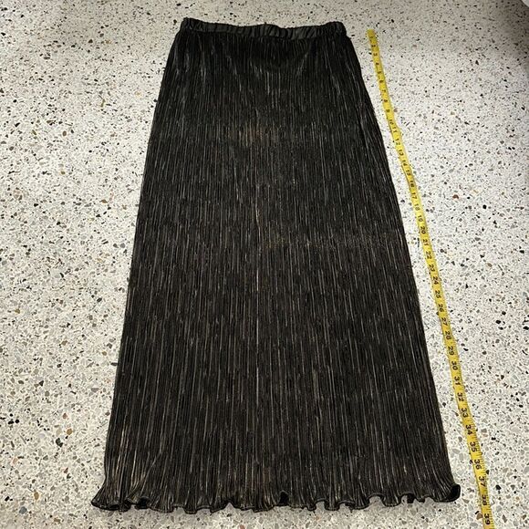 EUC Patra black gold bronze crinkle maxi skirt vintage 12 modern 8 - Picture 3 of 6